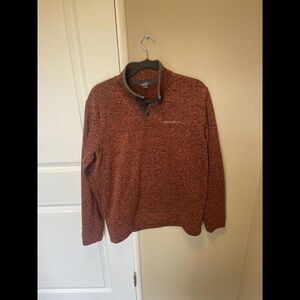 Eddie Bauer Mens Large Orange Radiator Pullover 1/4 Button Fleece Jacket D6